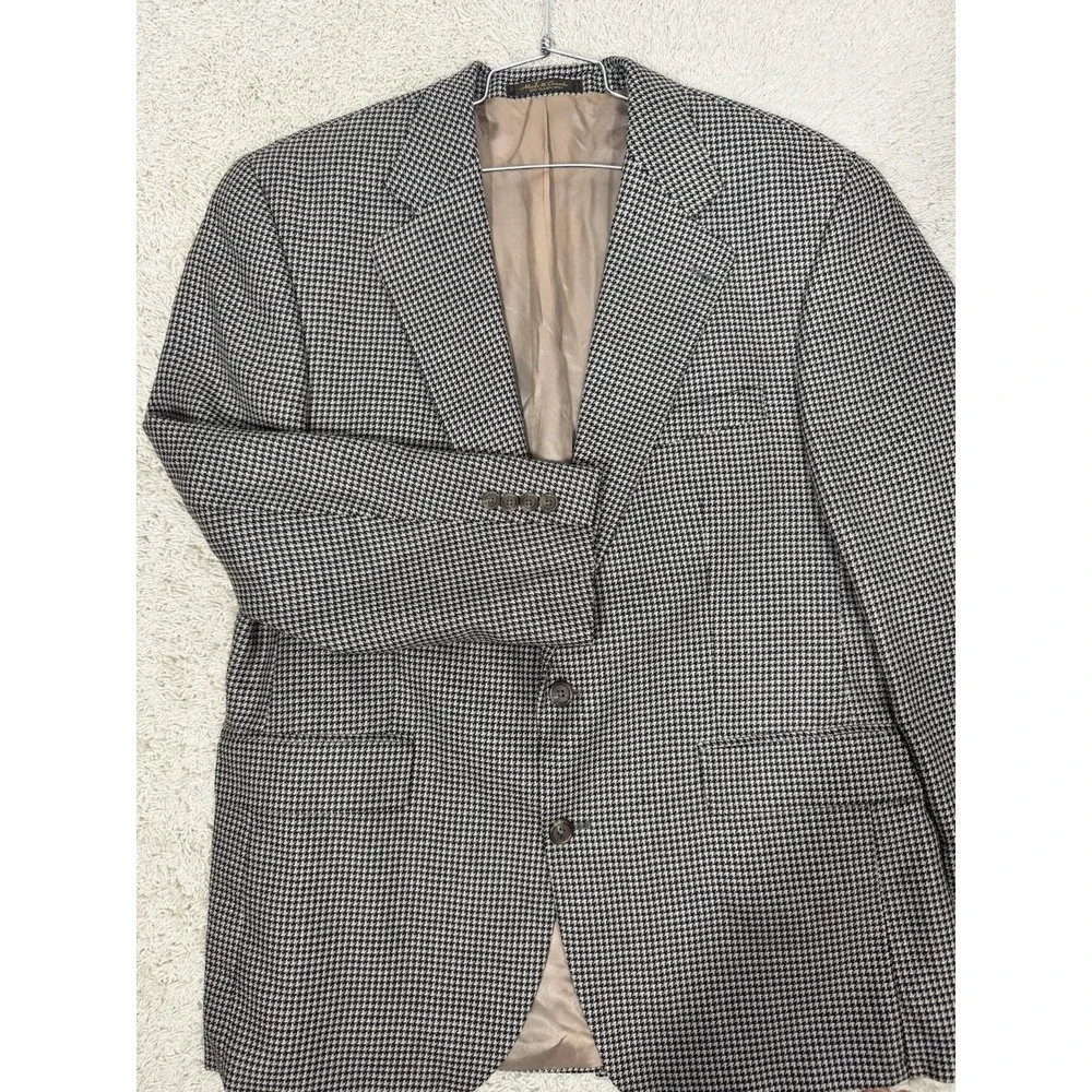 VTG Polo University‎ Club Ralph Lauren Blazer Blue Tan Check Wool Silk Blend 44R